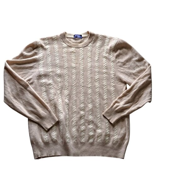 Philip Simmonds Men's  Beige Cable Knit Cashmere Sweater Large Crewneck Luxury - Picture 1 of 11